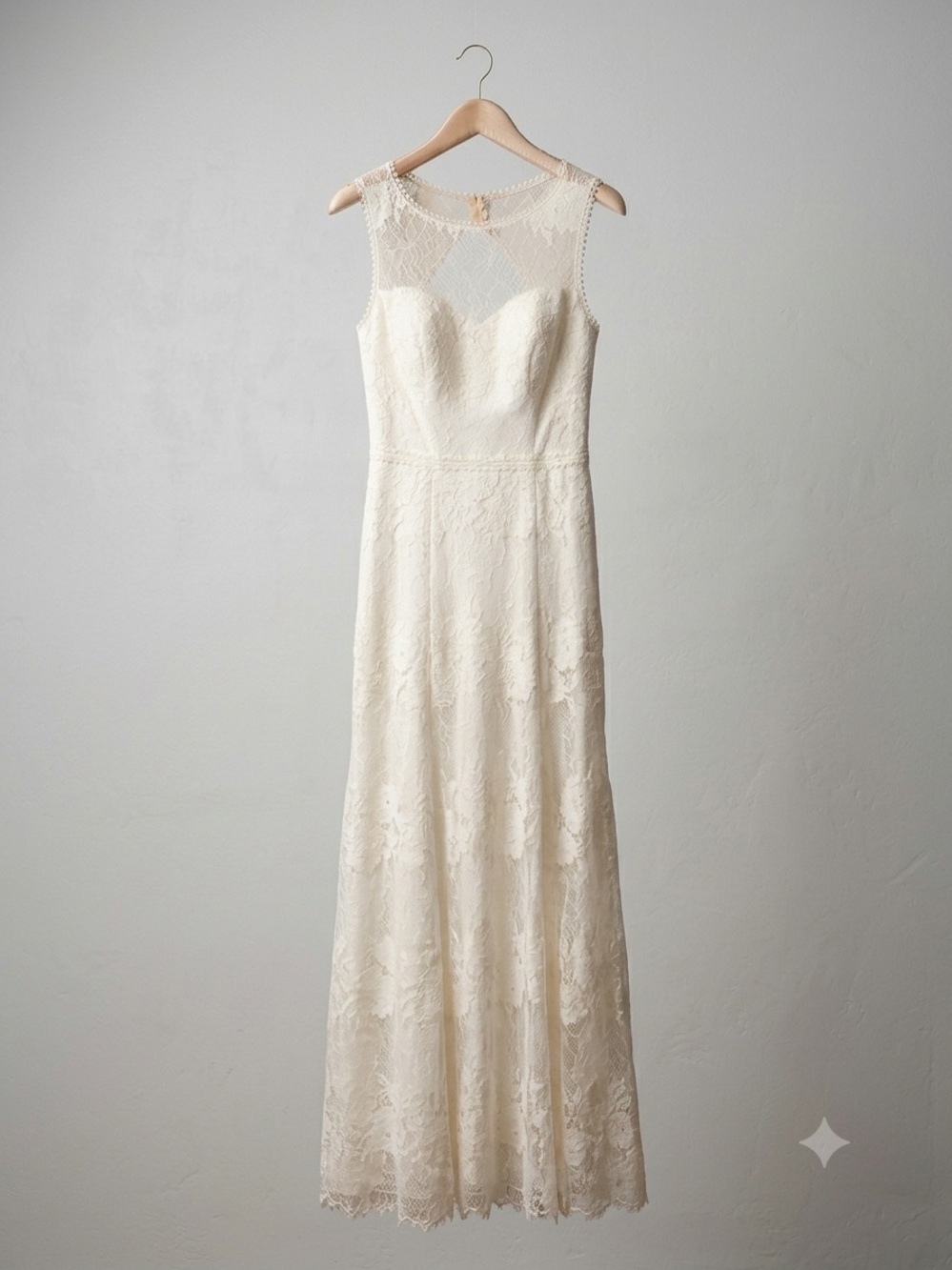White Lace Illusion Neck Maxi Wedding Dress
